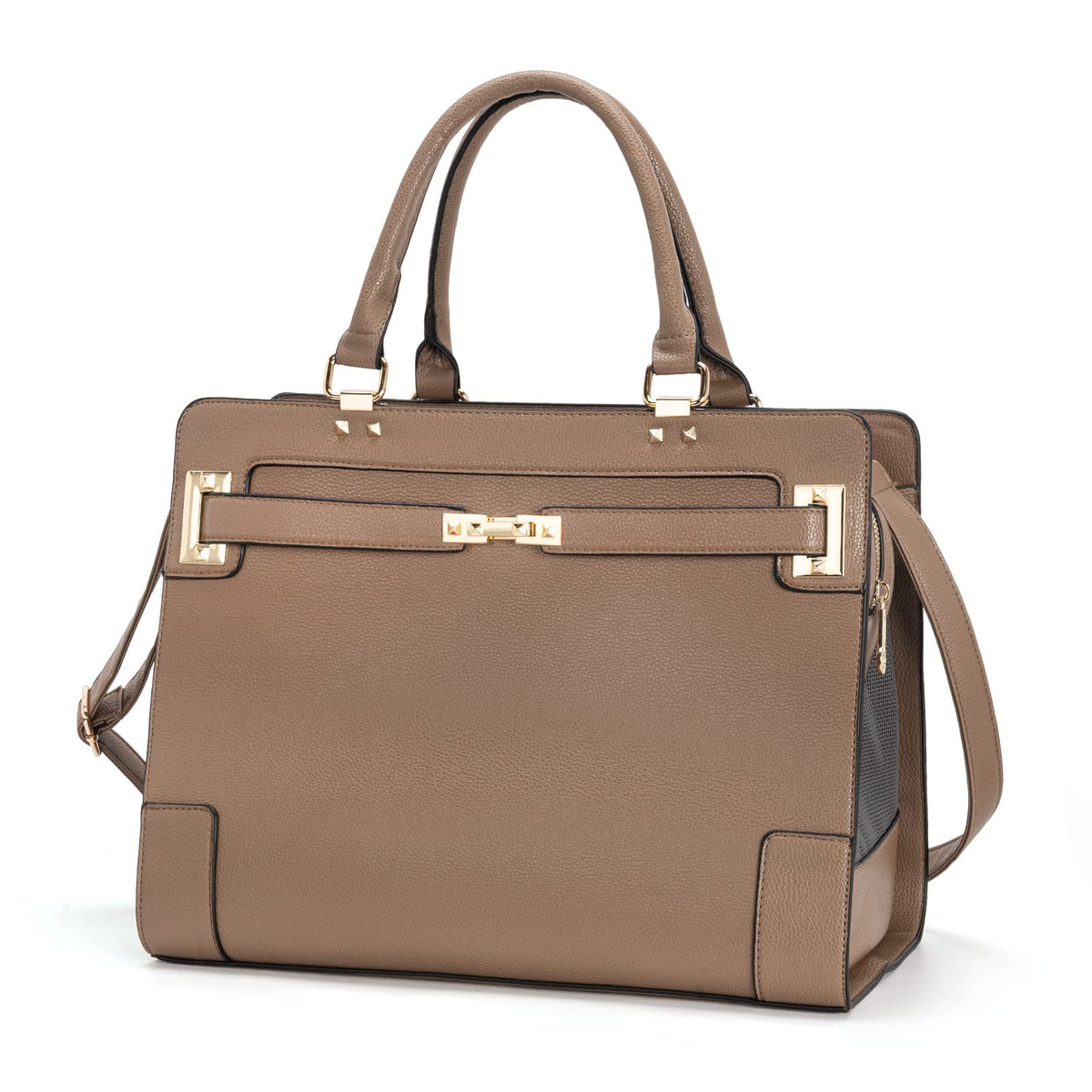 Minsong fashion pet carrier khaki front view showcases travel-ready styling for small pets