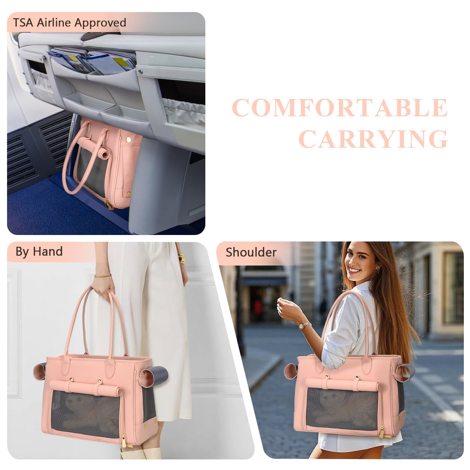 Minsong fashion pet carrier pink leash-inside helps prevent escapes during outings