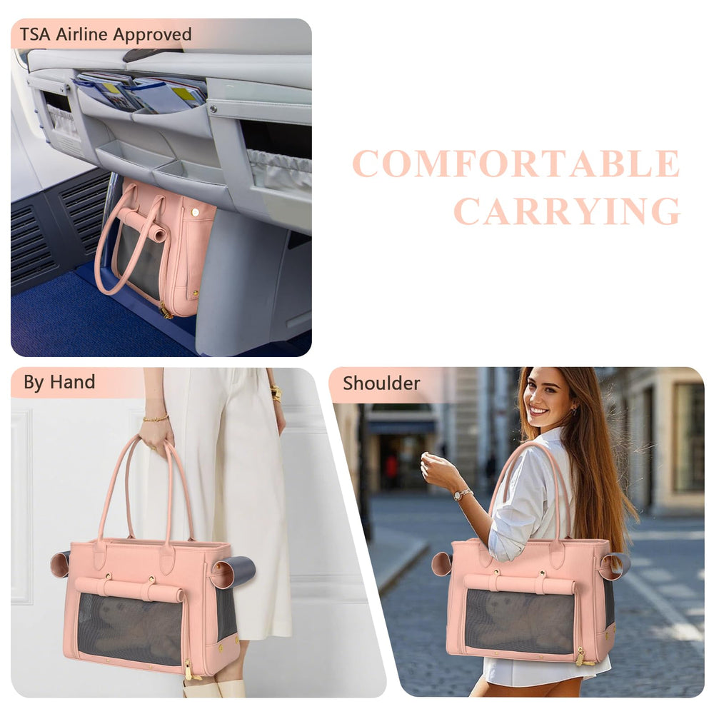 Minsong fashion pet carrier pink leash-inside helps prevent escapes during outings