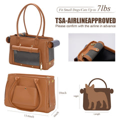 Minsong fashion pet carrier purse brown back view, showcasing storage pockets.