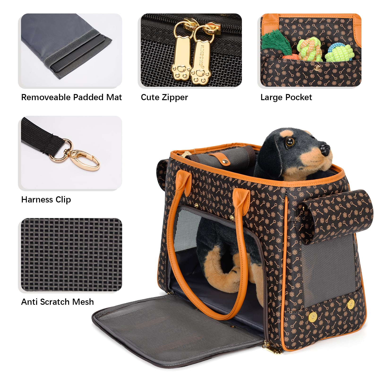 Minsong fashion pet carrier purse coffee interior with roomy space for small animals