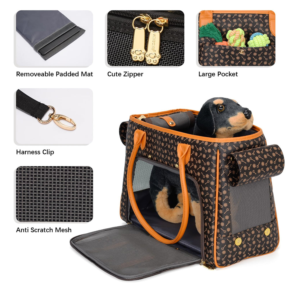 Minsong fashion pet carrier purse coffee interior with roomy space for small animals