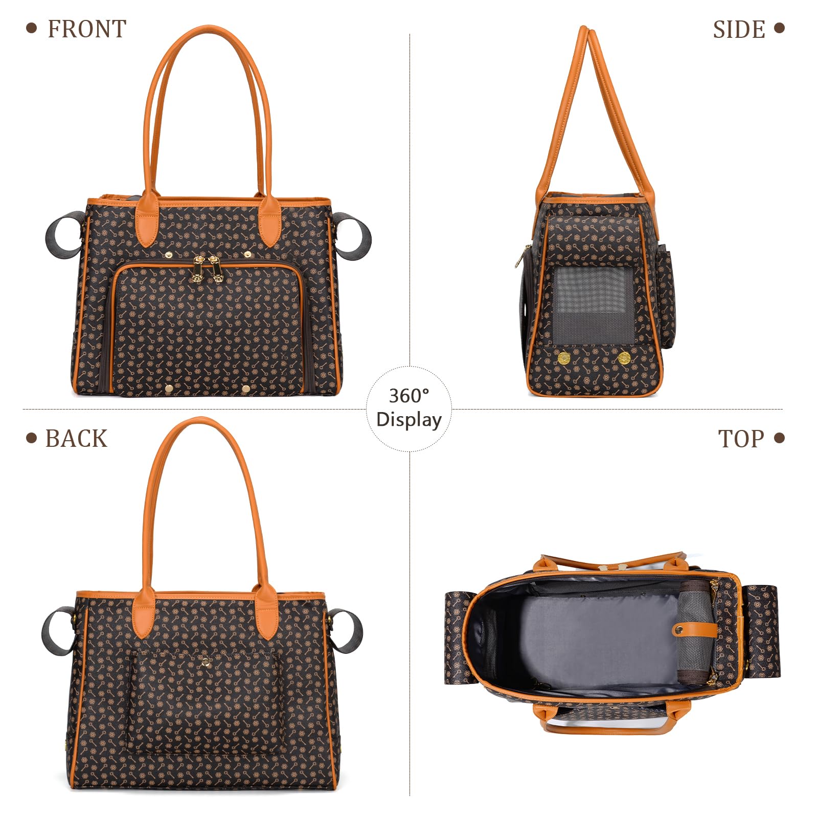 Minsong fashion pet carrier purse coffee built-in leash inside to prevent escapes