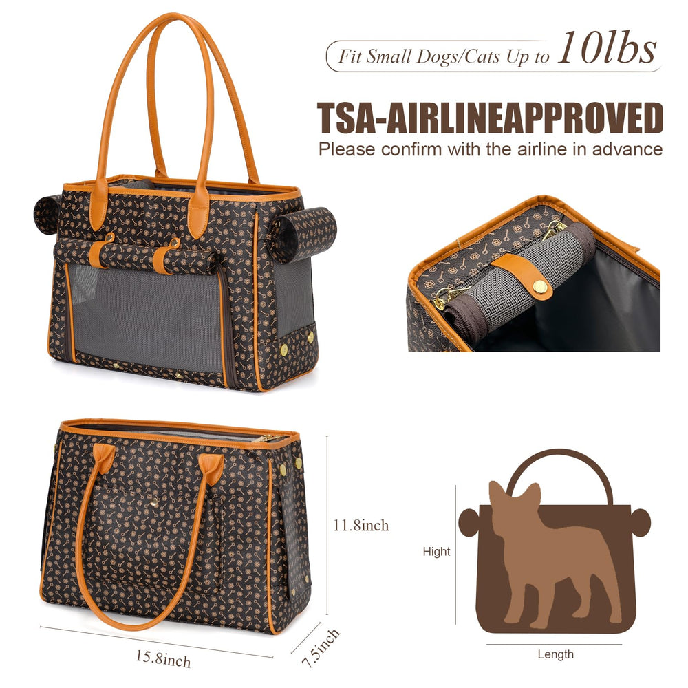 Minsong fashion pet carrier purse coffee side mesh ventilation for breathable travel