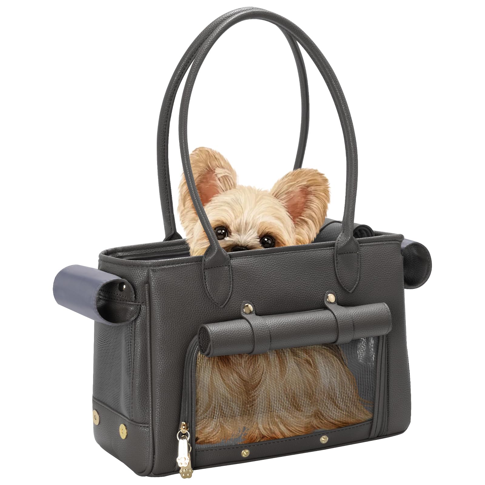 Minsong fashion pet carrier purse front view shows chic design for on-the-go comfort.