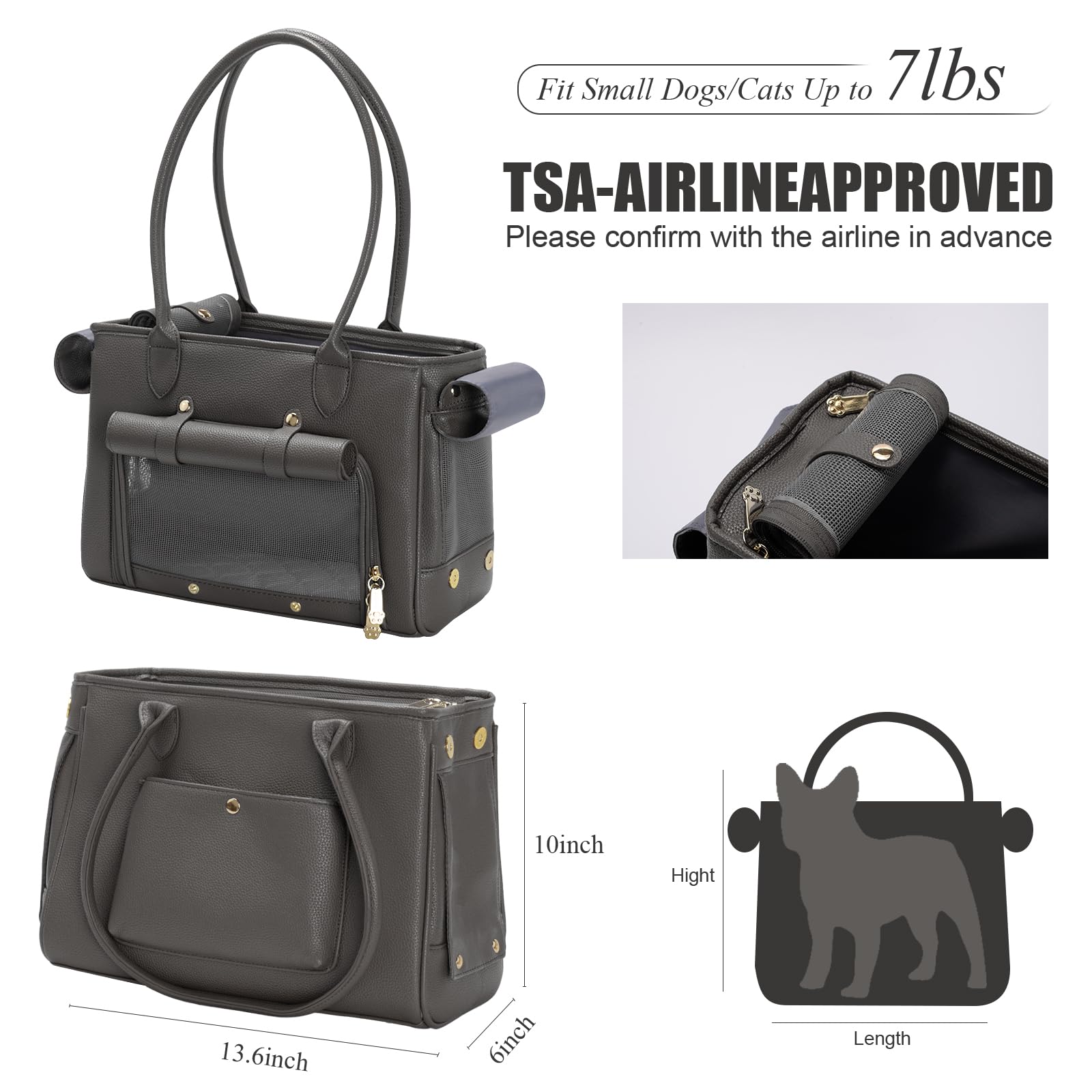 Minsong pet carrier purse side view highlights durable PU leather and versatile styling.