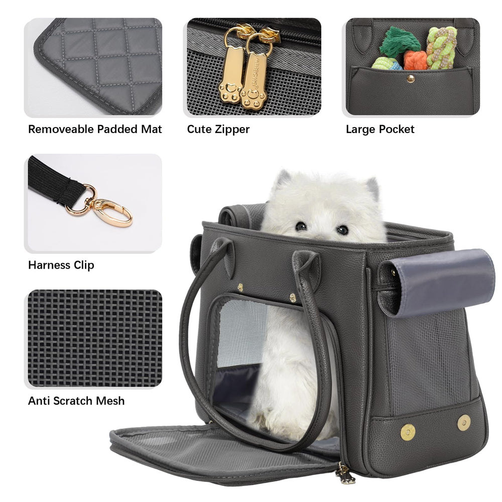 Minsong pet carrier purse mesh windows provide airflow for pet comfort.