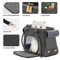 Minsong pet carrier purse mesh windows provide airflow for pet comfort.