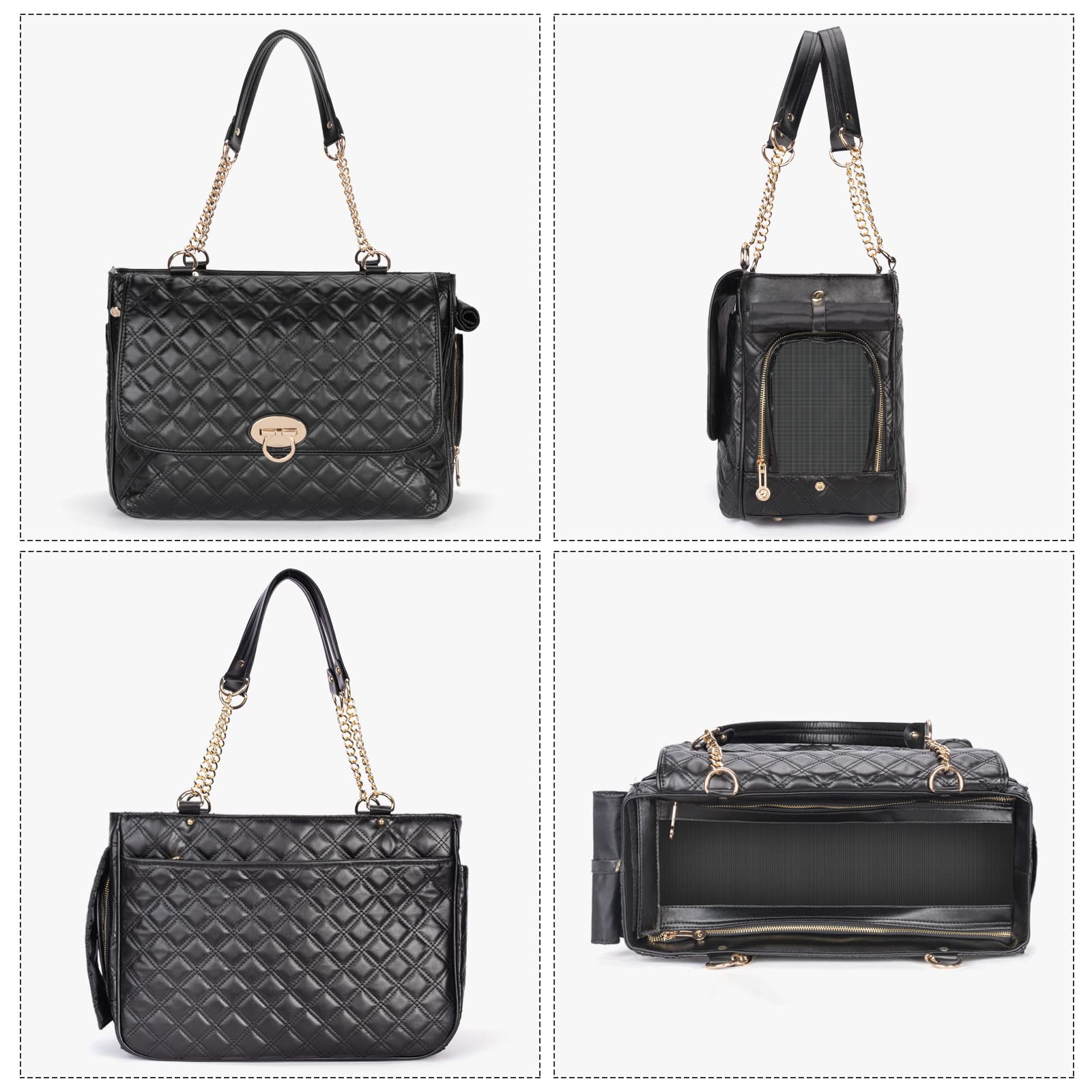 Minsong leather pet carrier side view demonstrates durability and easy transport.