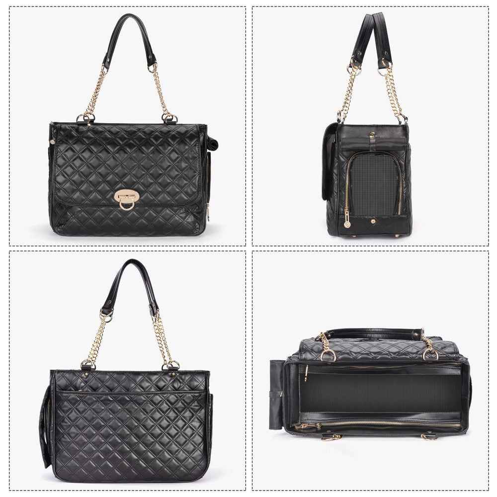 Minsong leather pet carrier side view demonstrates durability and easy transport.