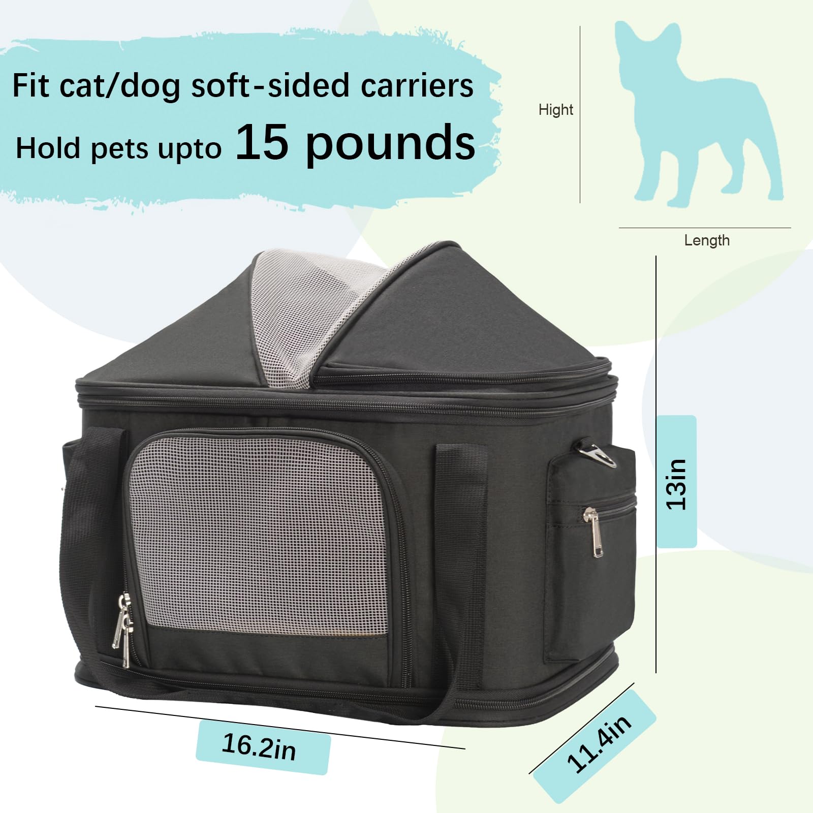 Minsong softside carrier black side view shows vegan leather durability.
