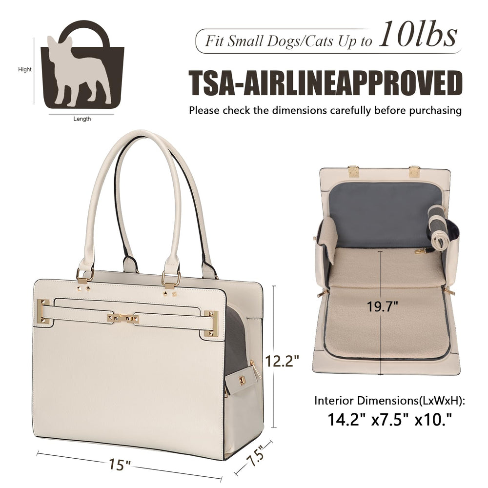 Minsong stylish pet purse outer view showing water resistant vegan leather and chic hardware