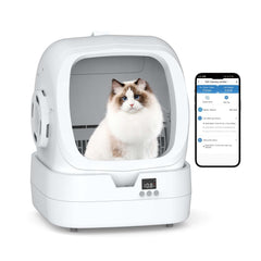 Mintakawa litter box front view with sleek white body and anti-pinch safety.