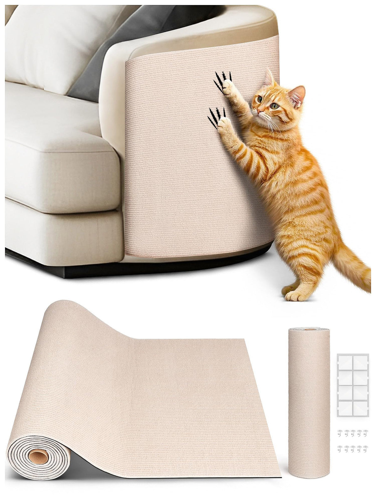 Minyii scratch mat in beige provides extensive coverage protecting furniture.