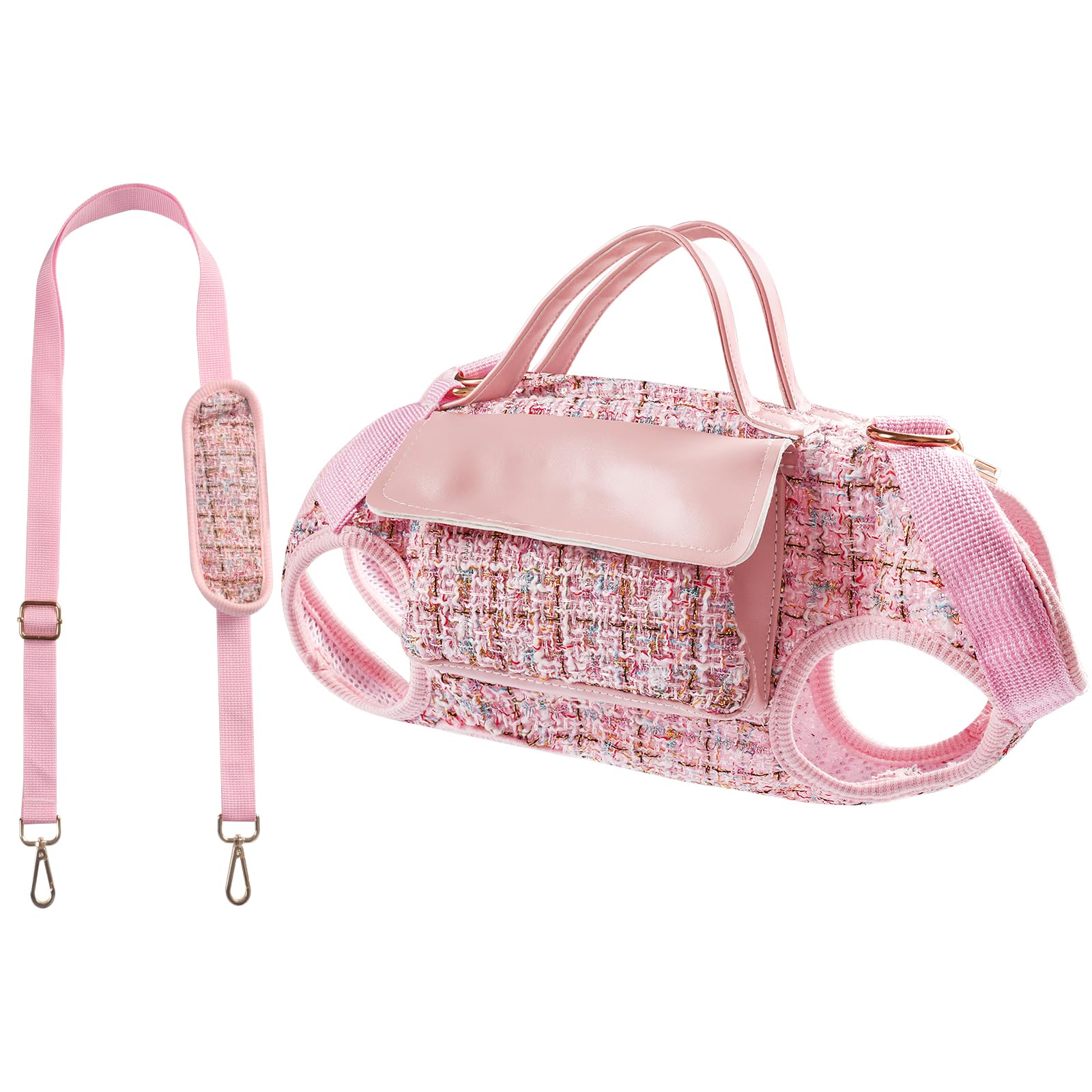 Mioboot dog lift harness pink front view demonstrates a secure, comfortable hiking-ready carrier.