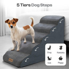 Miorun 5-Step Curved Dog Stairs side view highlights stable, low-effort ascent.