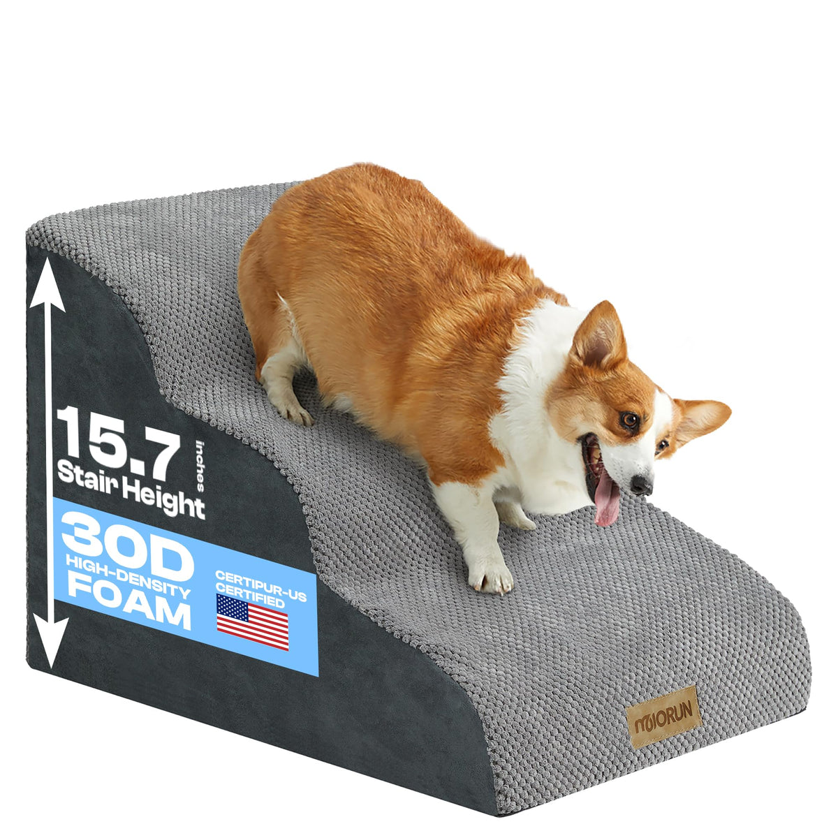 Miorun dog stairs foam side view showing safe bed access for seniors