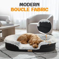 Miorun fluffy-bed-curved-bolster showcases wraparound support for curling dogs