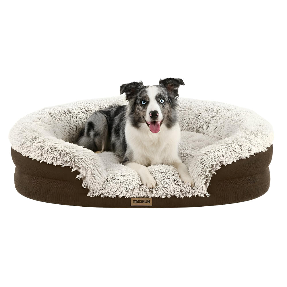 Miorun fluffy-orthopedic-dog-bed cozy bouclé cover enhances comfort.