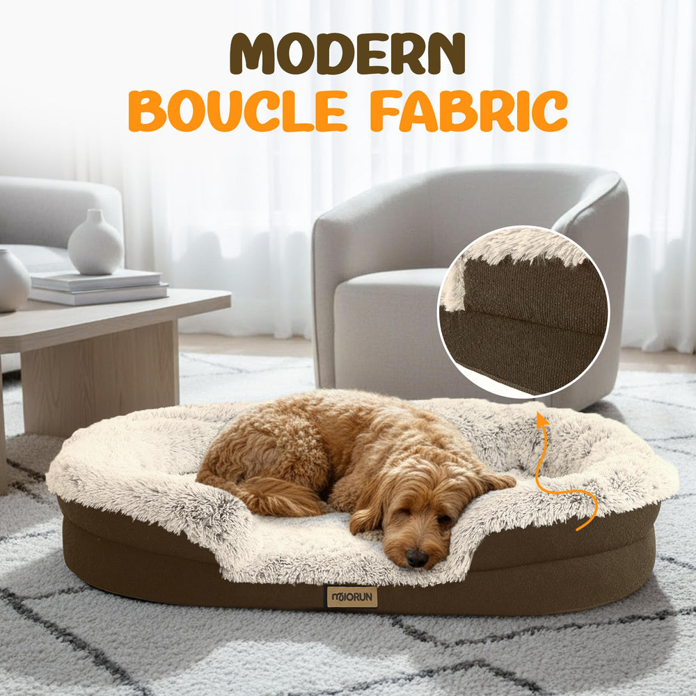 Miorun fluffy orthopedic dog bed oval coffee bouclé fabric blends with modern décor
