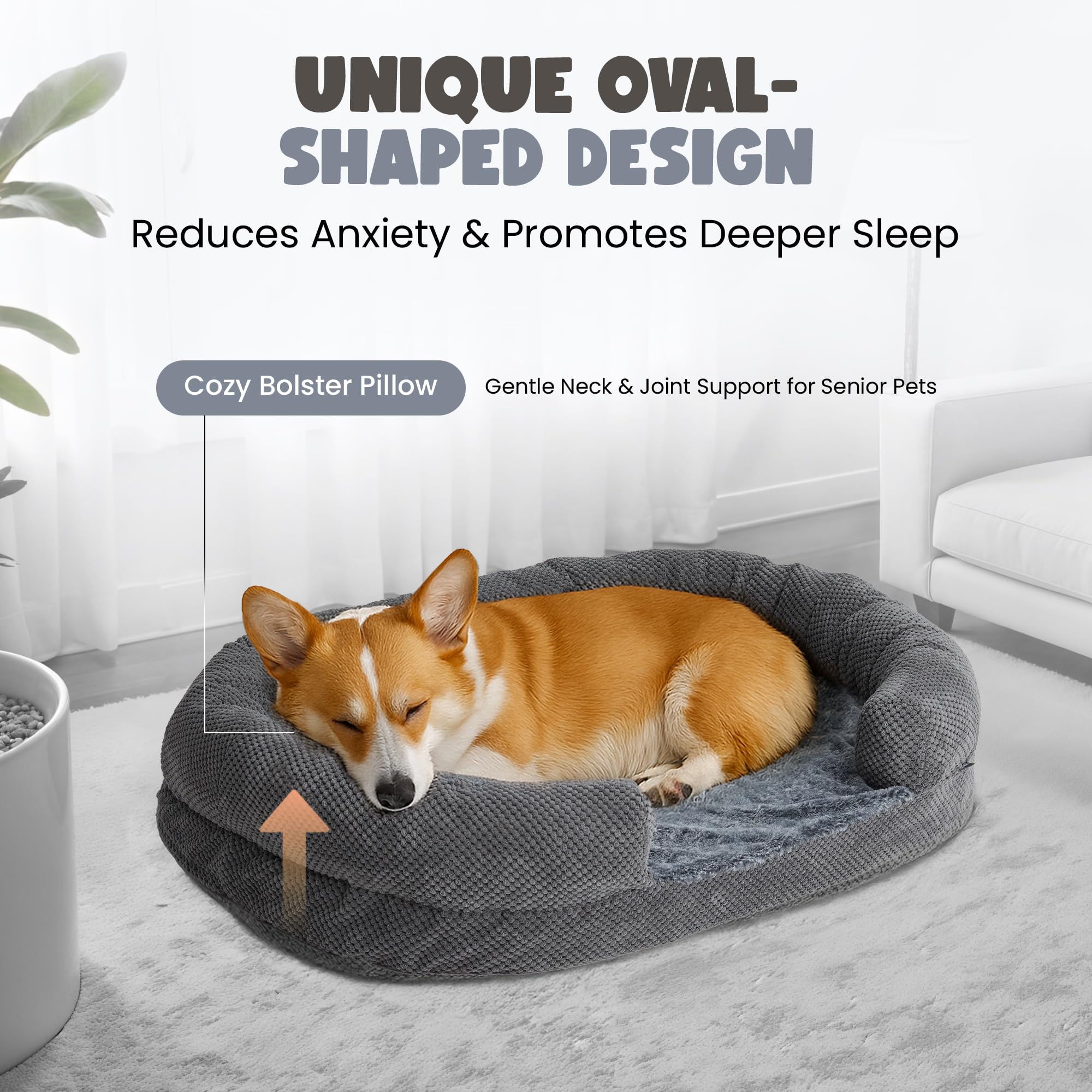 Miorun orthopedic dog bed 35-inch oval details of bolster edge
