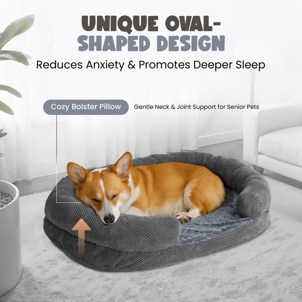 Miorun orthopedic dog bed 35-inch oval details of bolster edge