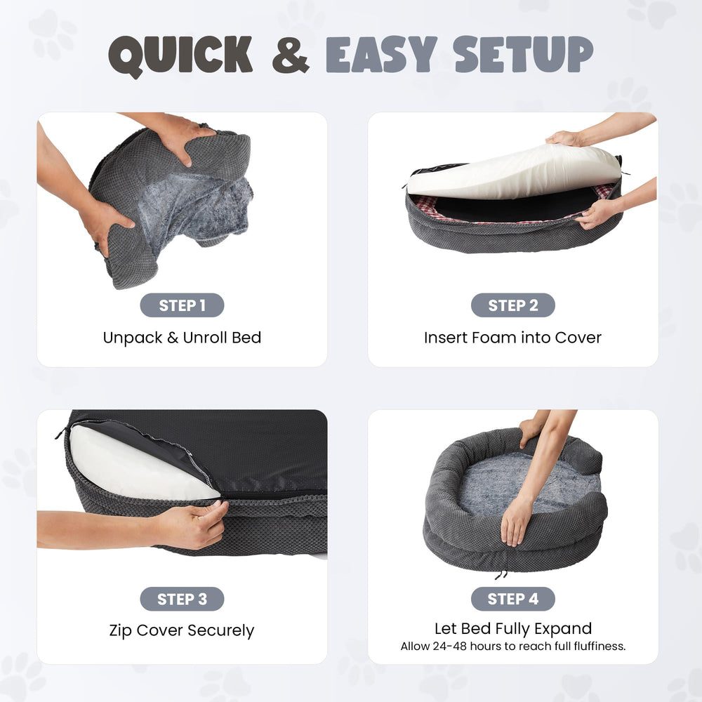 Miorun orthopedic dog bed 35-inch oval in use showing easy entry and comfort