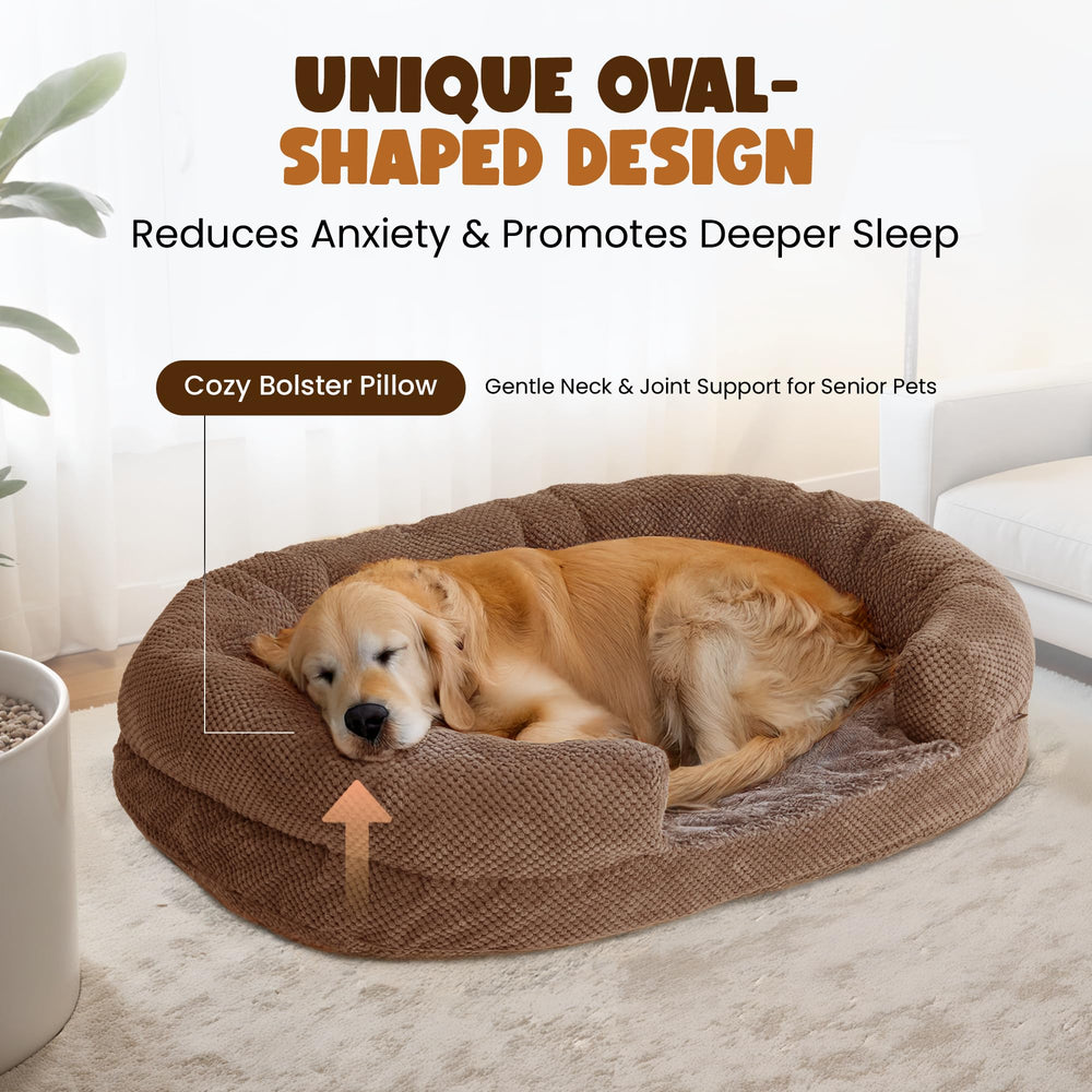 Miorun orthopedic dog bed calming-plush-cover showcases ultra-soft surface for warm, breathable comfort.