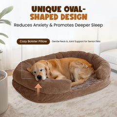 Miorun orthopedic dog bed calming-plush-cover showcases ultra-soft surface for warm, breathable comfort.