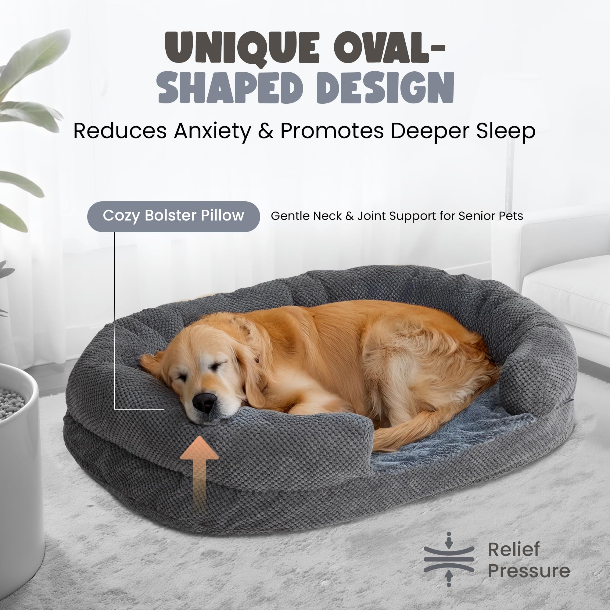 Miorun orthopedic dog bed curved-sofa-design hugs your dog for calm rest