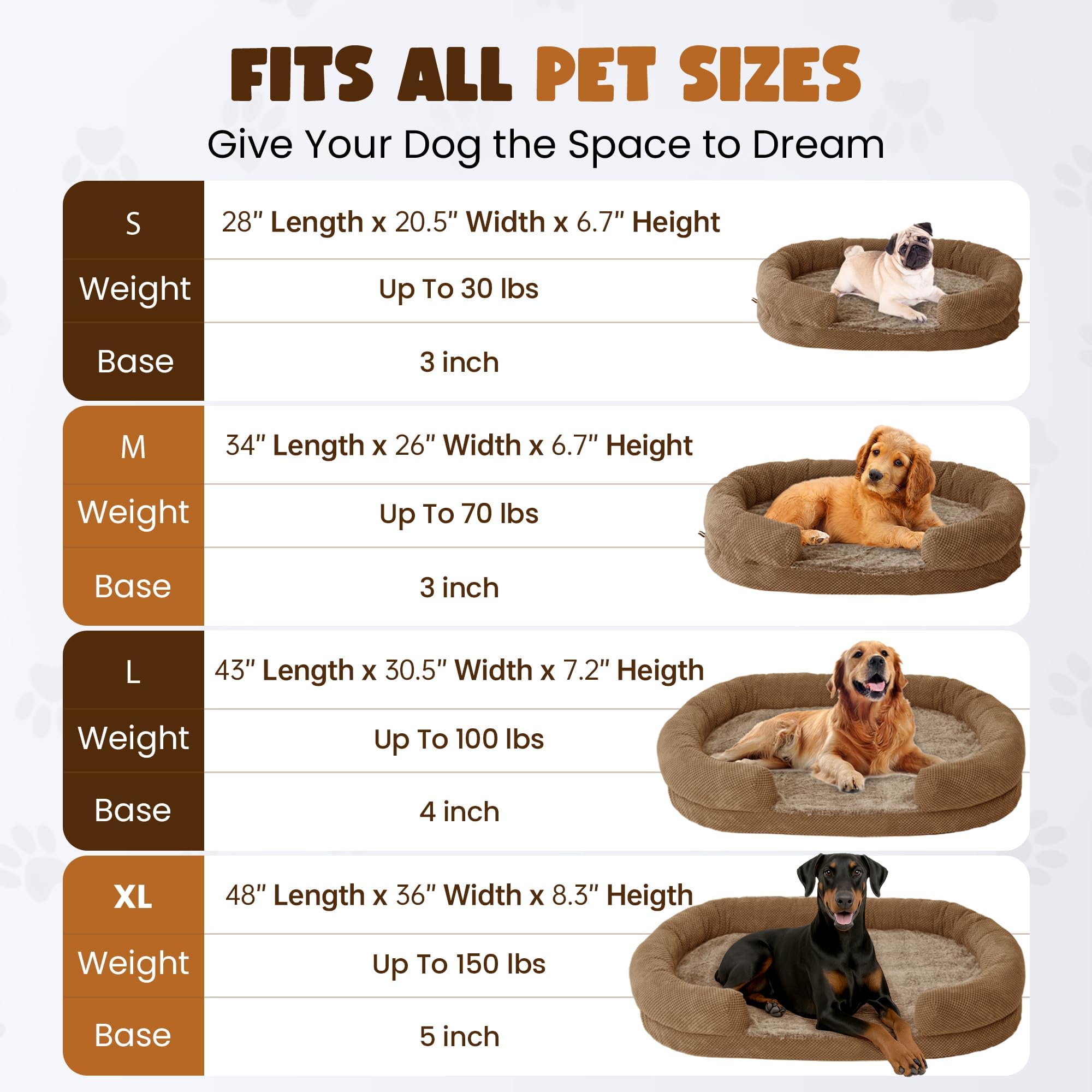 Miorun orthopedic dog bed camel side view highlights non-slip base for steady naps.