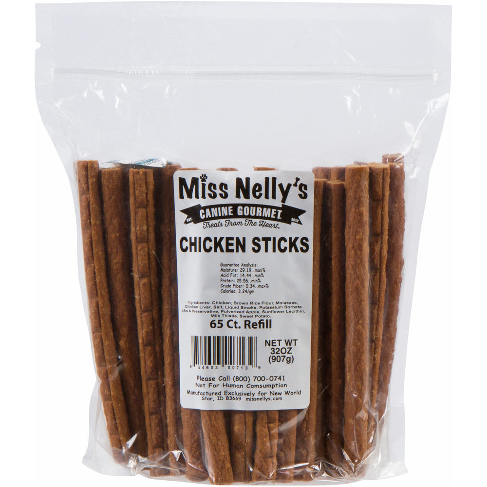 Miss Nelly's Chicken Jerky Soft Stick break piece demonstrates easy snack for puppies and small dogs.