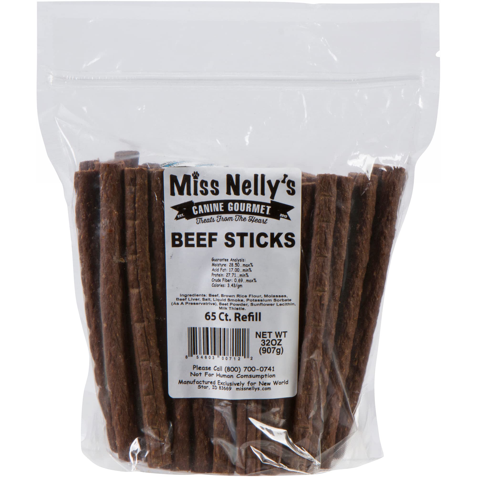 Miss Nelly's beef jerky dog treats close-up texture highlighting tender, smoky appeal.