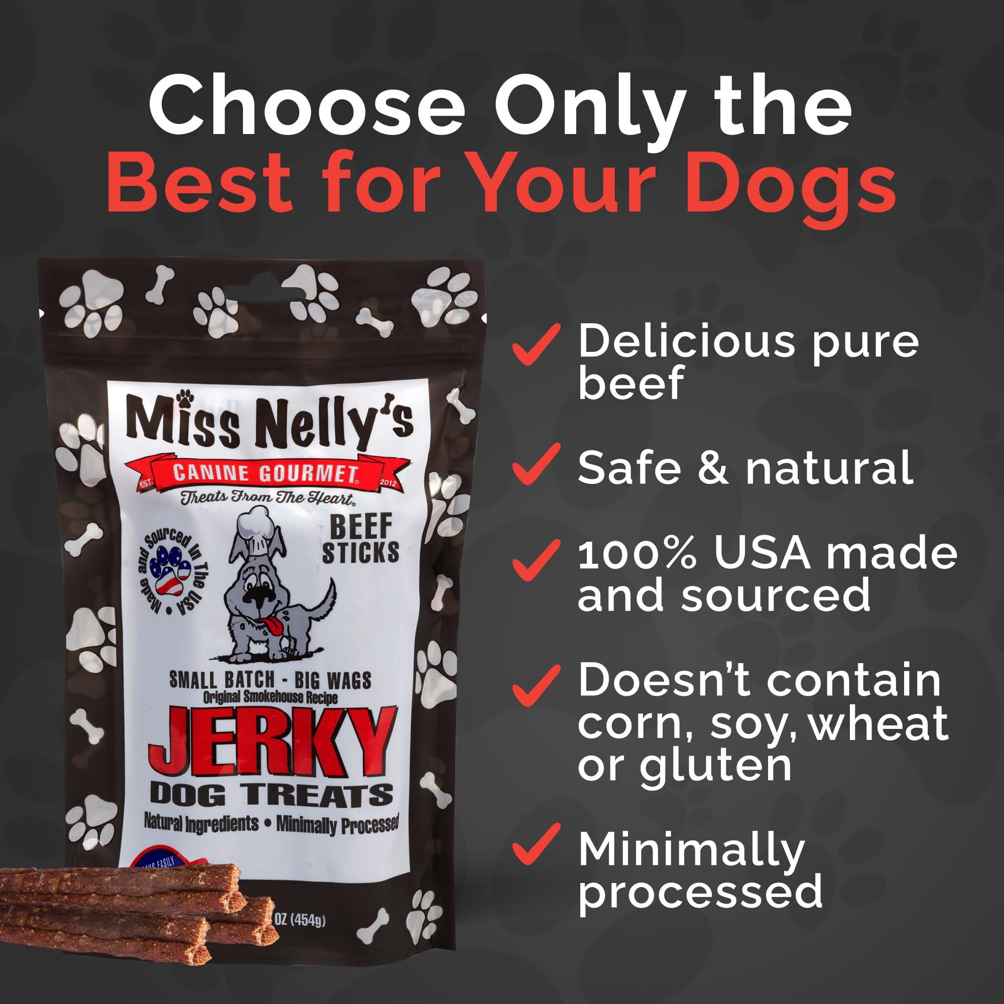 Miss Nelly's jerky two-flavor pack displays beef and chicken options for dogs.
