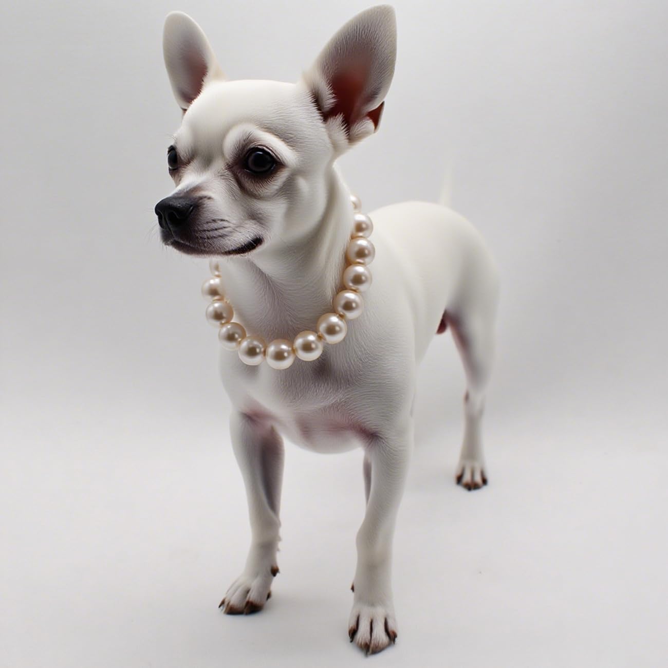MISS PET dog wearing pearl collar at garden party for festive occasions