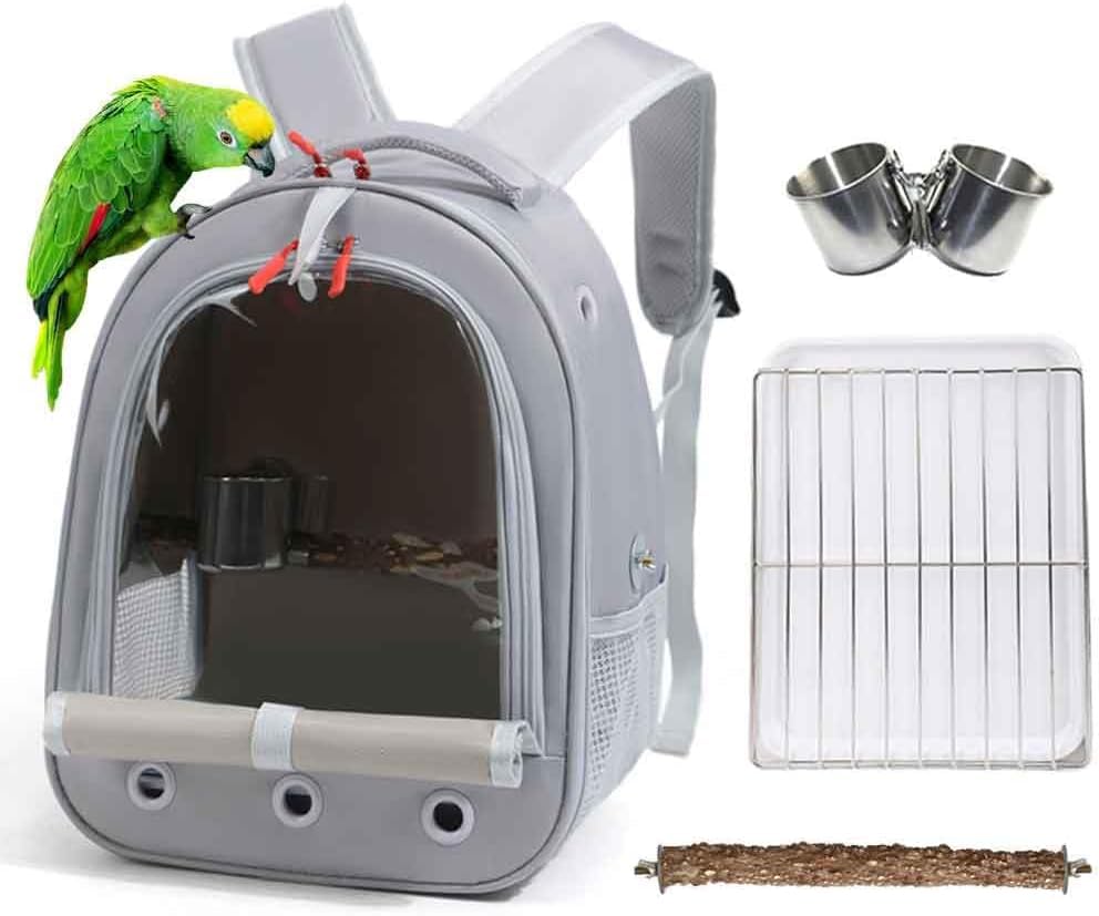 Misyue Bird Traval Carrier Cage front view shows roomy interior for two small birds.