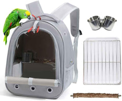 Misyue Bird Traval Carrier Cage front view shows roomy interior for two small birds.