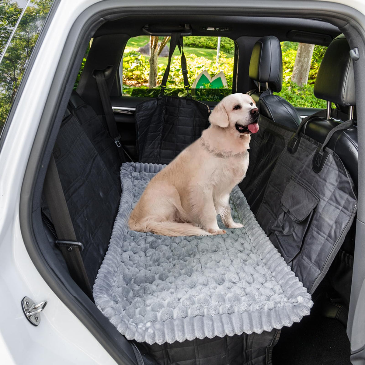 Mitid dog bed mat in car backseat offers stylish protection during travel.