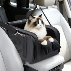 Mity Rain 3-in-1 cat car seat center-console-setup enhances pet view and calmness.