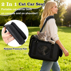 Mity Rain 3-in-1 cat car seat folded-flat-storage for compact portability.