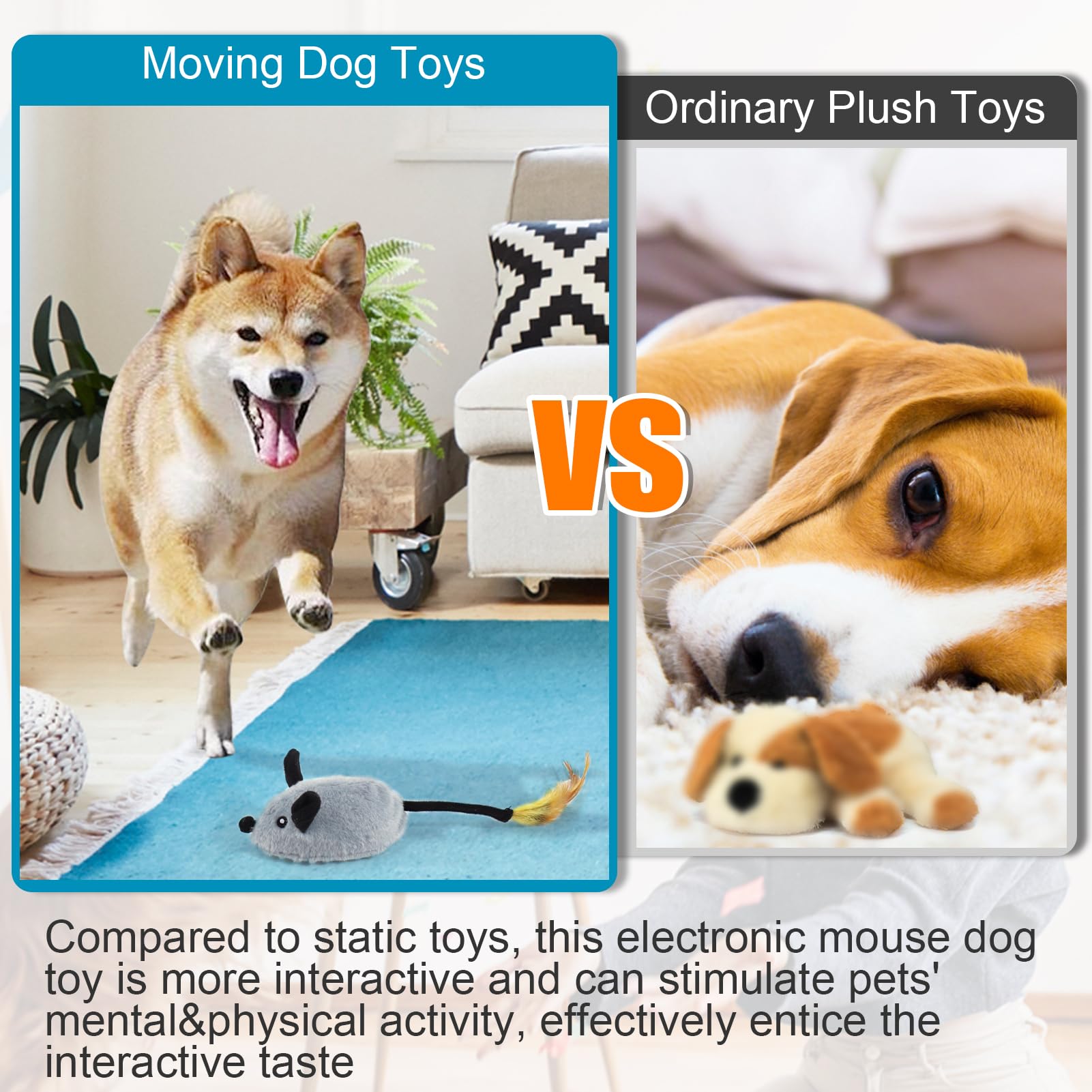 Mity rain dog toy includes charging cable for battery-free fun