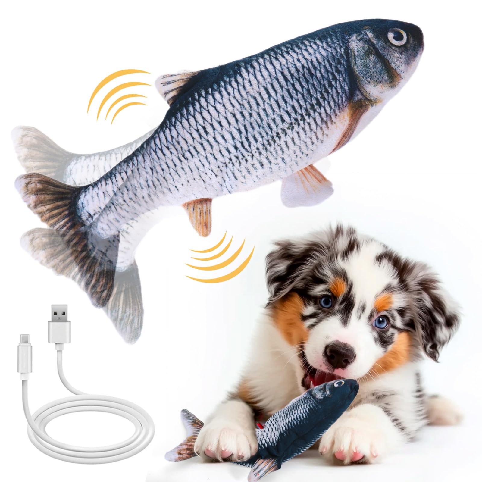 Mity Rain floppy fish dog toy showing tail wag encourages active play and engagement