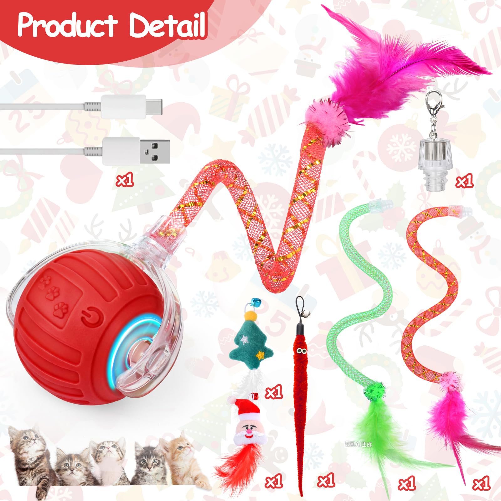Mity Rain feather tails cat toy ball encourages chasing and activity.