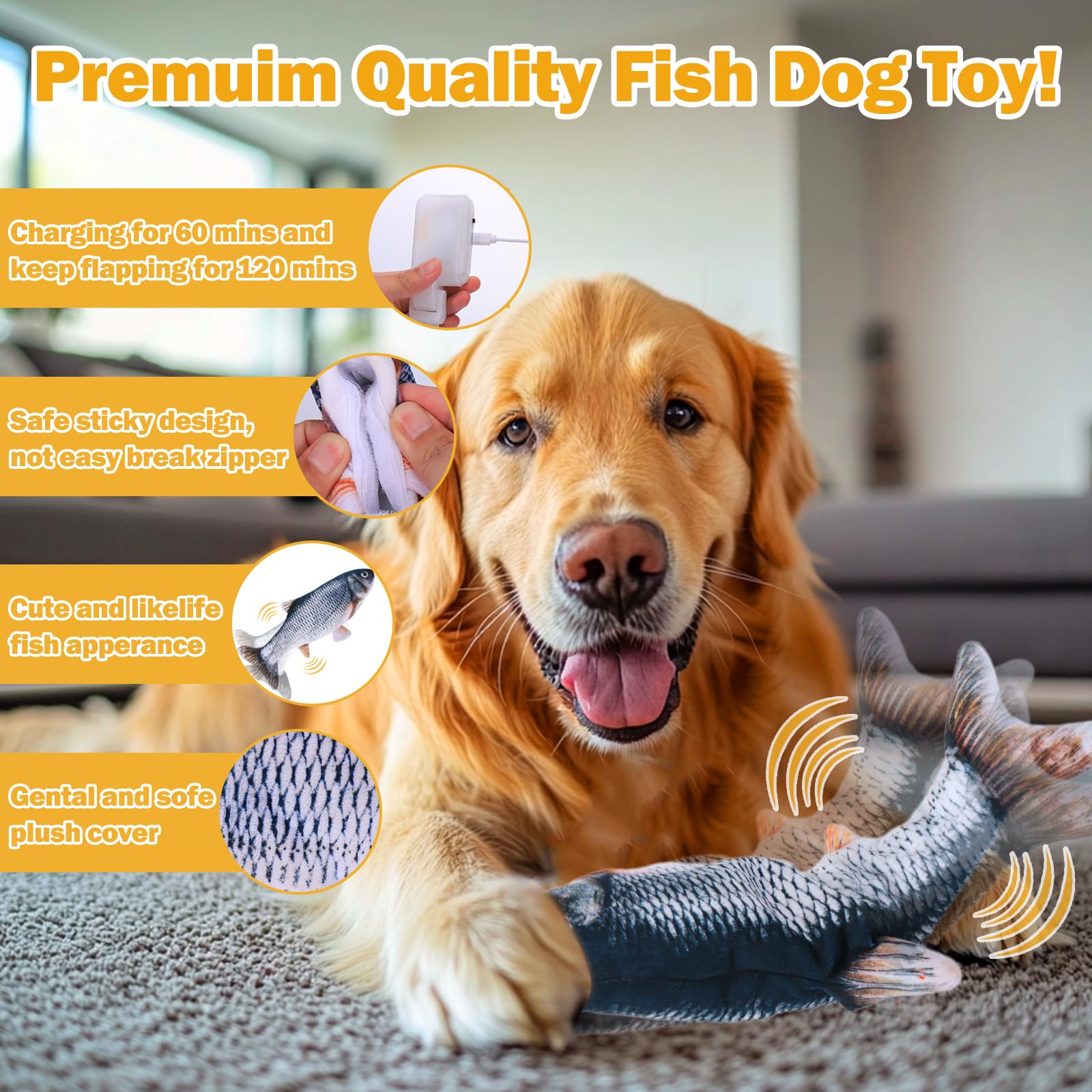 Mity Rain rechargeable plush fish toy powering long play without frequent battery changes