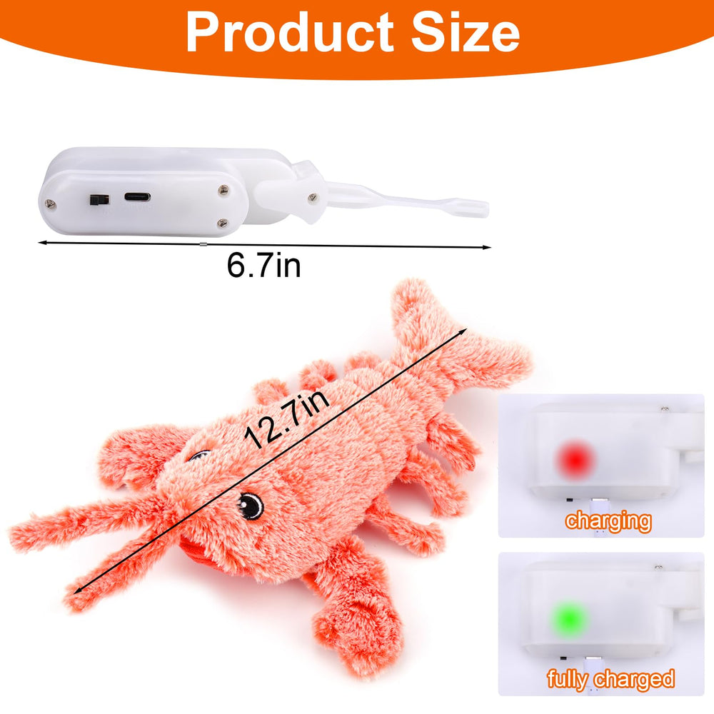 Mity Rain wiggly lobster toy on charging cable demonstrates easy setup.