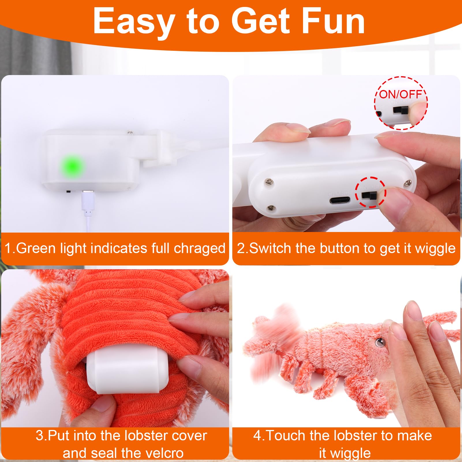 Mity Rain wiggly lobster toy rechargeable unit enables extended play sessions.