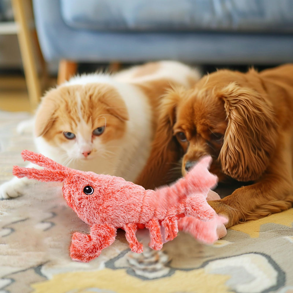 Mity Rain wiggly lobster toy wiggle-action captures dogs' attention and engagement.