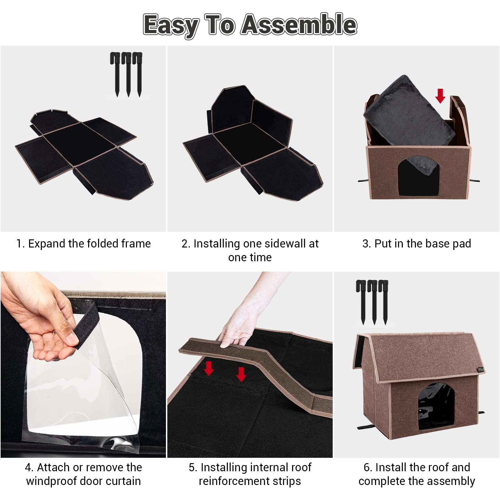 MIU COLOR Outdoor Cat House easy-assembly illustrates tool-free setup