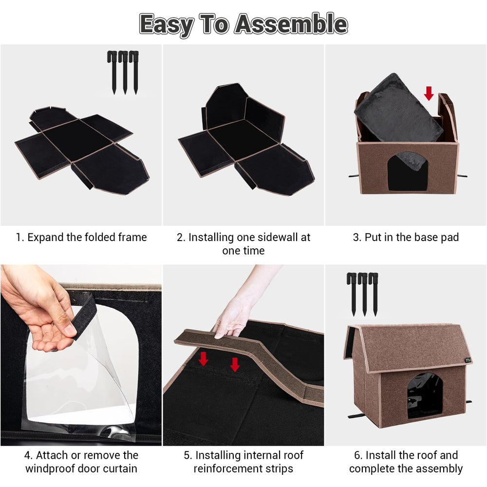 MIU COLOR Outdoor Cat House easy-assembly illustrates tool-free setup