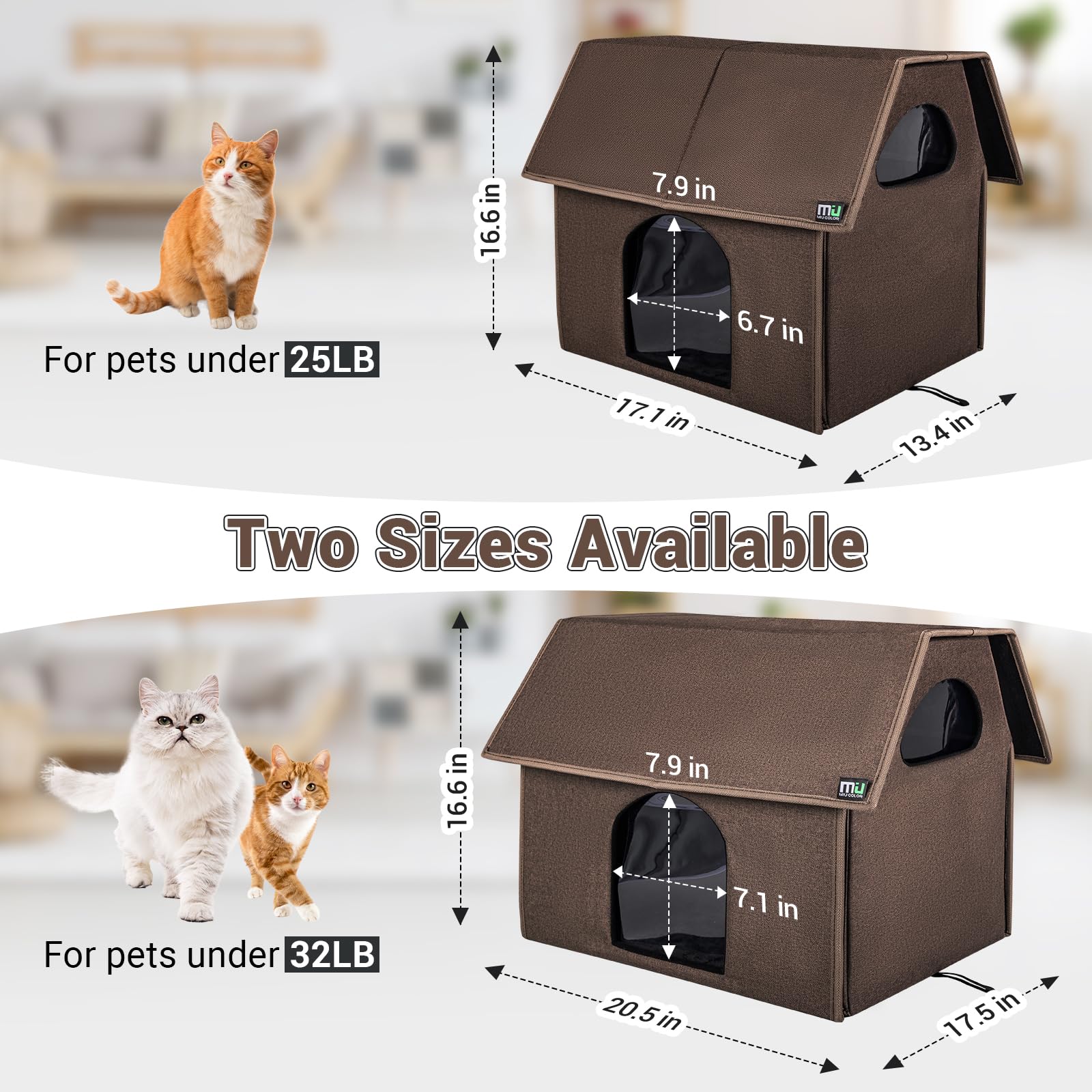 MIU COLOR Outdoor Cat House Easy Clean design with removable mat.